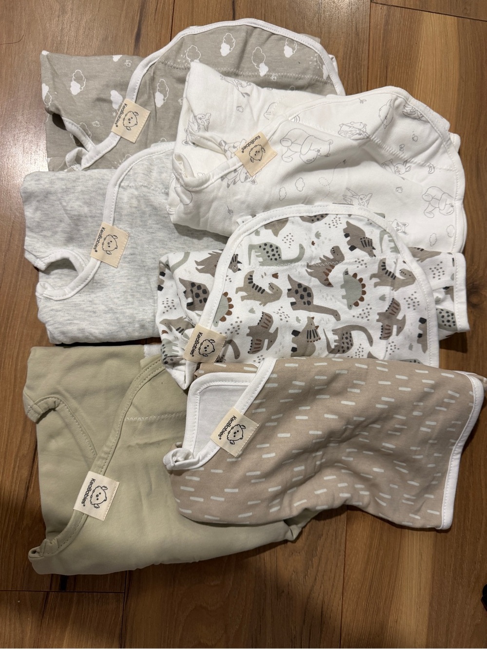 Bear-Tag Neutral Dino & Cloud Baby One-Piece swaddles- Beige, Gray, White